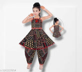 Designer printed mirror work cotton blend kurti with dhoti pants pack of 1, Indian partywear for baby girls aged 2-9 years